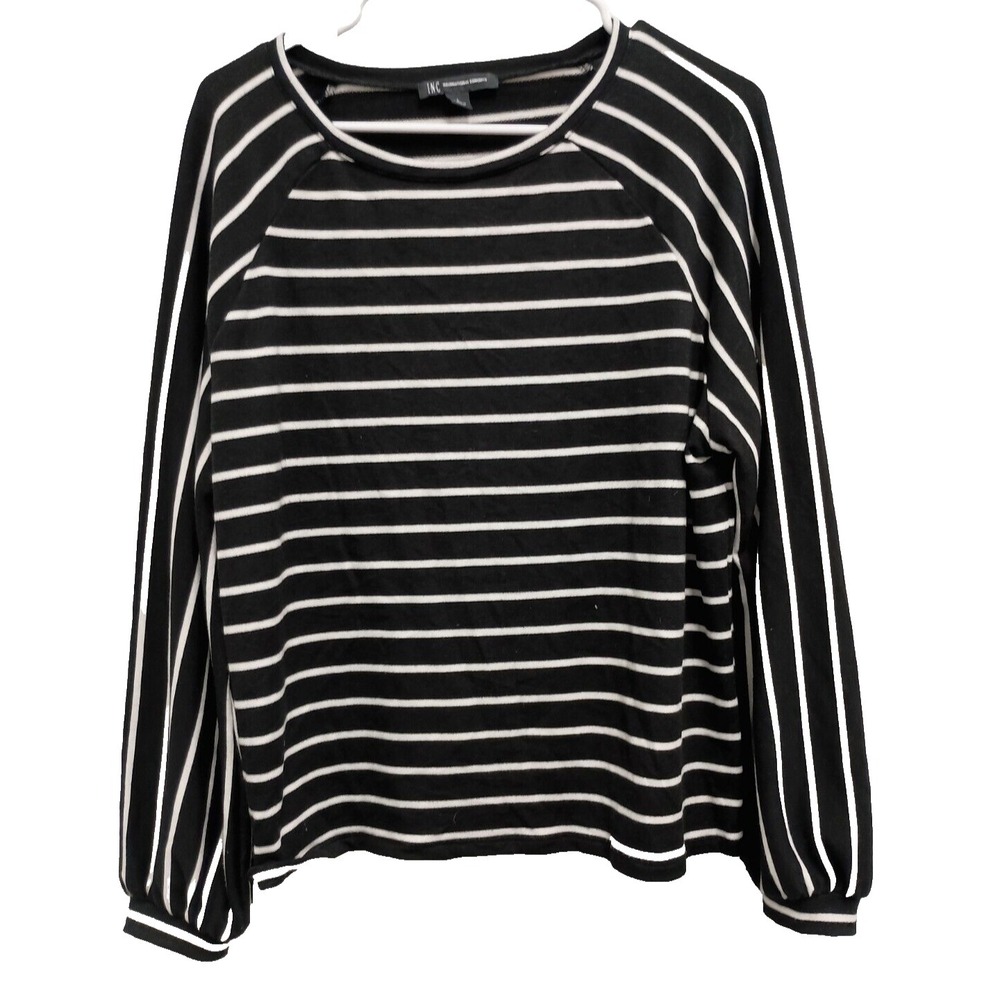INC International Concepts Womens Top Large Black White Striped BOHO Long Sleeve